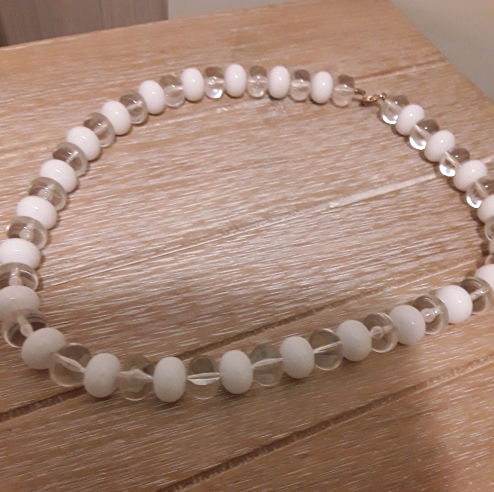 Vintage clear acrylic and white bead necklace